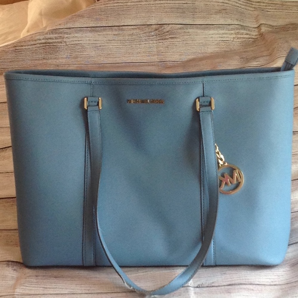 MICHAEL KORS structured TOTE BAG LIGHT BLUE